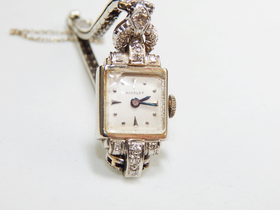 Vintage 14K White Gold and Diamond Nicolet Watch EBTH