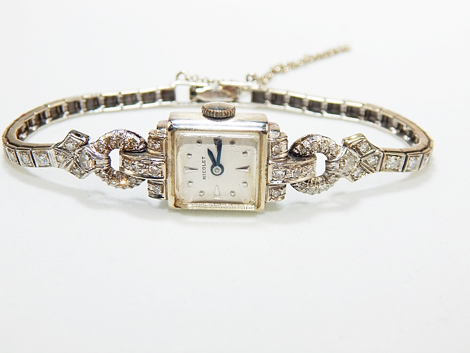 Vintage 14K White Gold and Diamond Nicolet Watch EBTH