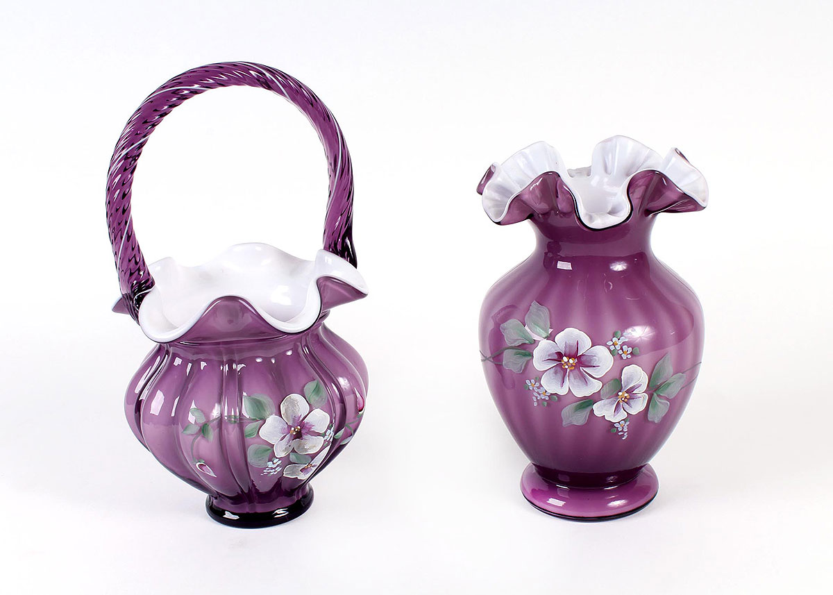 Handpainted Purple Fenton Vase Pair EBTH