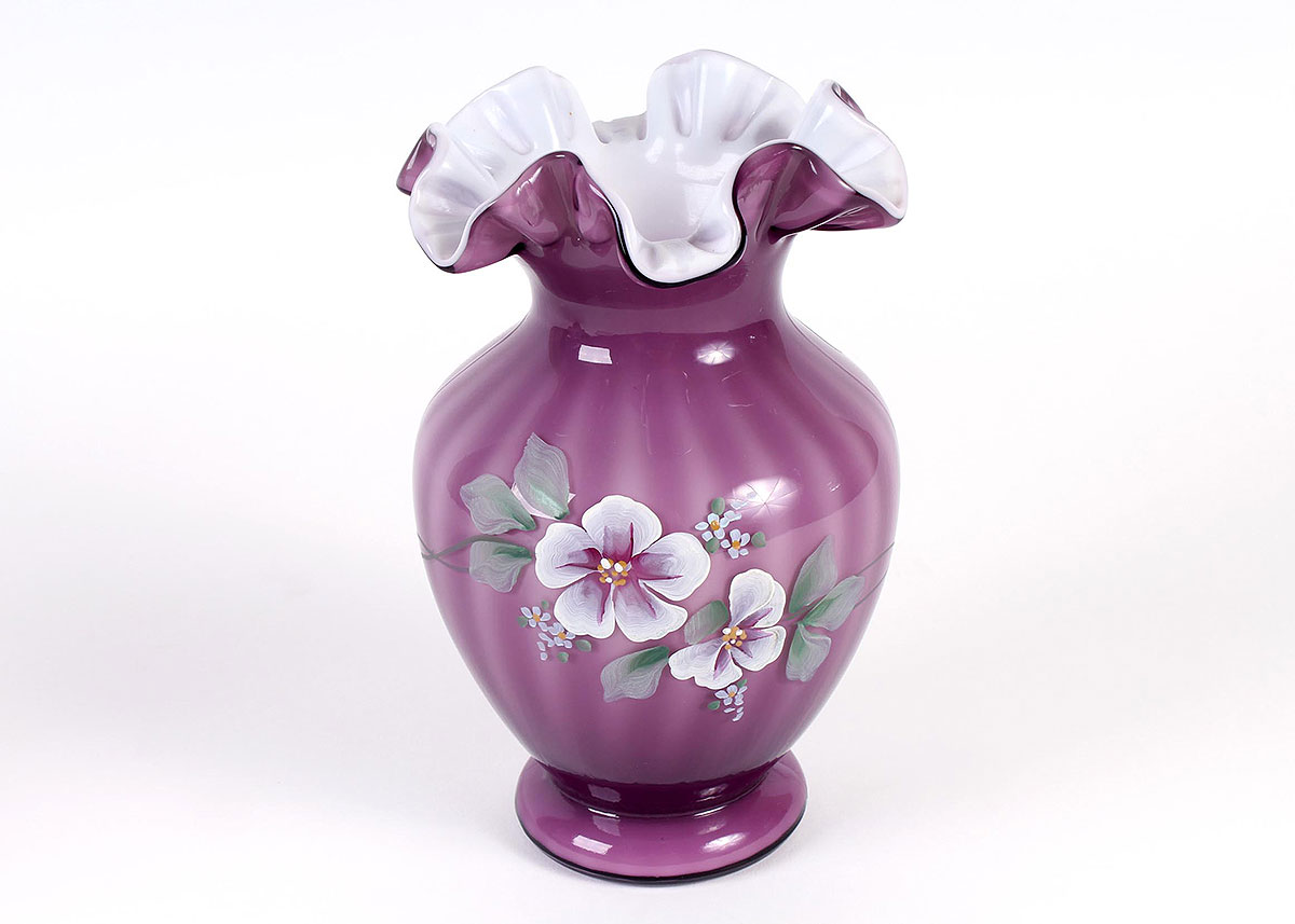 Handpainted Purple Fenton Vase Pair EBTH