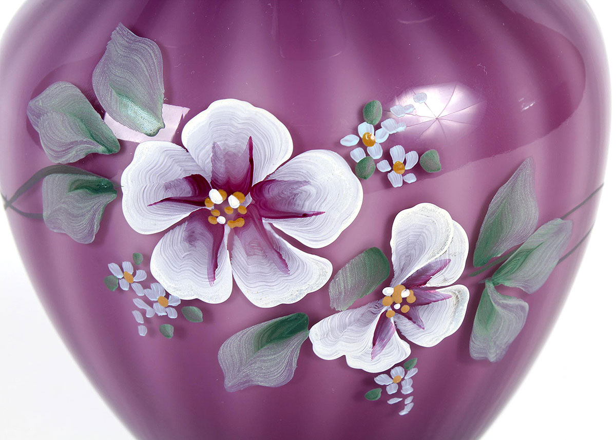 Handpainted Purple Fenton Vase Pair EBTH