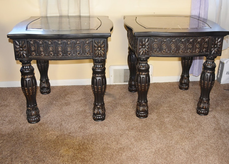 Pair of Ornately Carved End Tables | EBTH