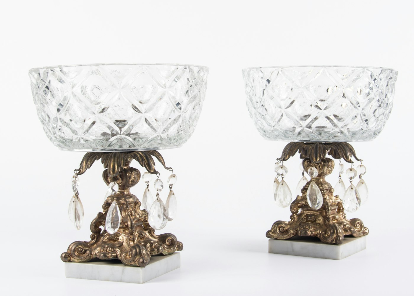 Pair of Crystal Compotes on Marble Bases : EBTH