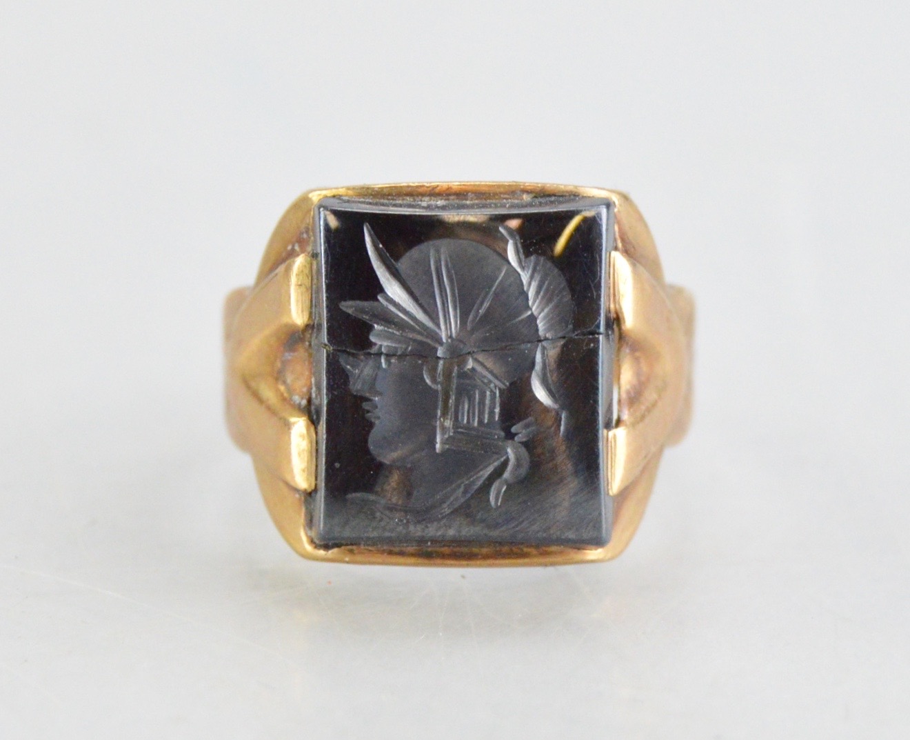 10K Gold Men's Ring with Roman Centurion Hematite Stone EBTH