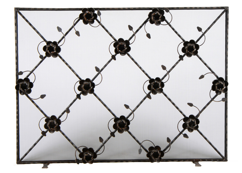 Jan Barboglio Wrought Iron Chocolate Rose Fireplace Screen Ebth