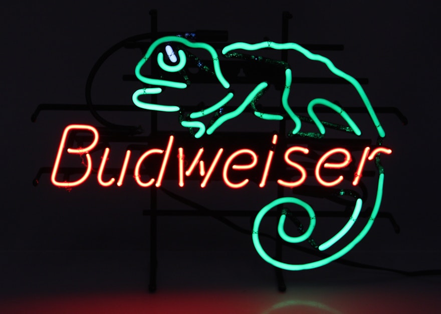 Budweiser Neon Sign with Chameleon : EBTH