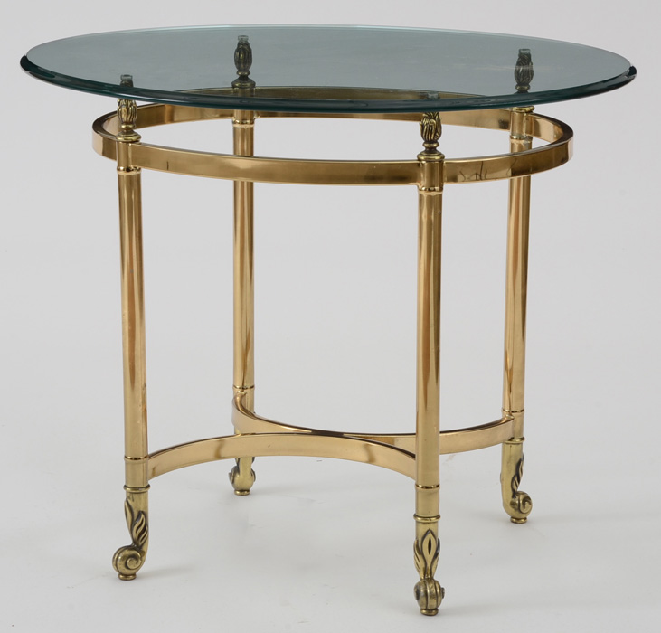 Pair Brass Oval End Tables with Beveled Glass Tops EBTH