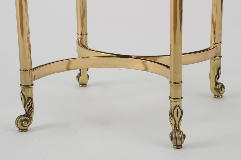 Pair Brass Oval End Tables with Beveled Glass Tops EBTH