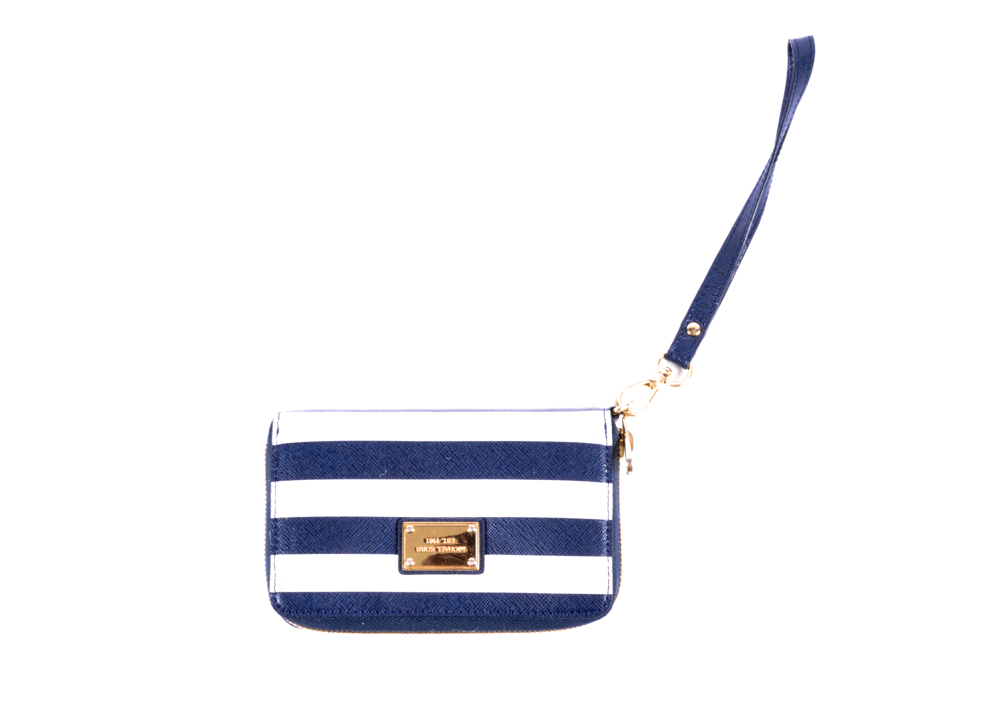 michael kors blue and white striped wristlet