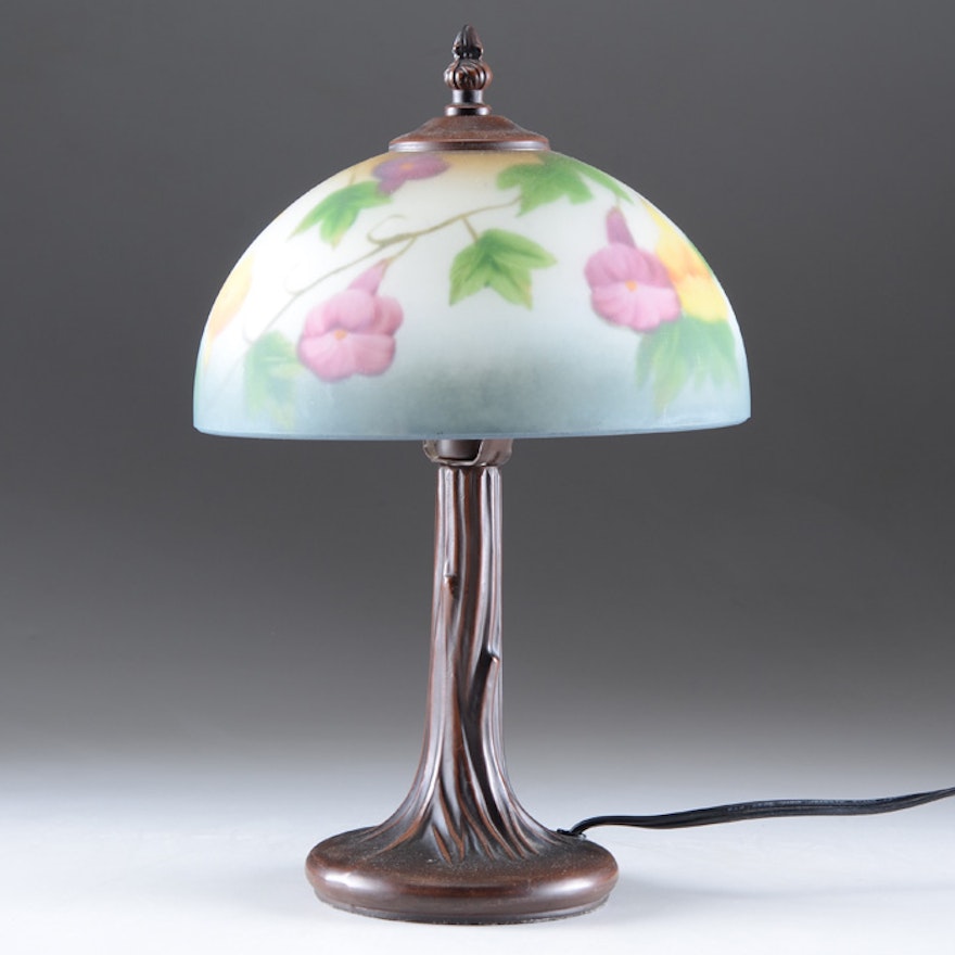 Small Desk Lamp With Reverse Painted Frosted Glass Shade