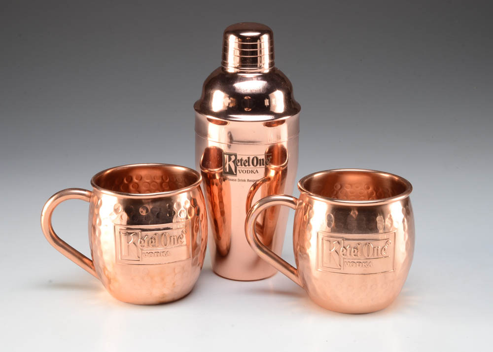 Ketel One Vodka Copper Shaker and Two Mugs EBTH