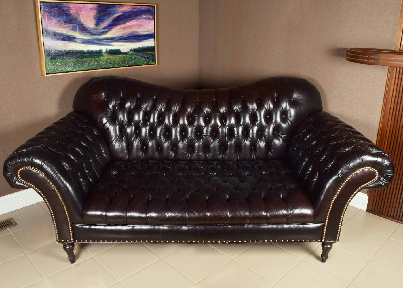 arhaus tufted leather sofa
