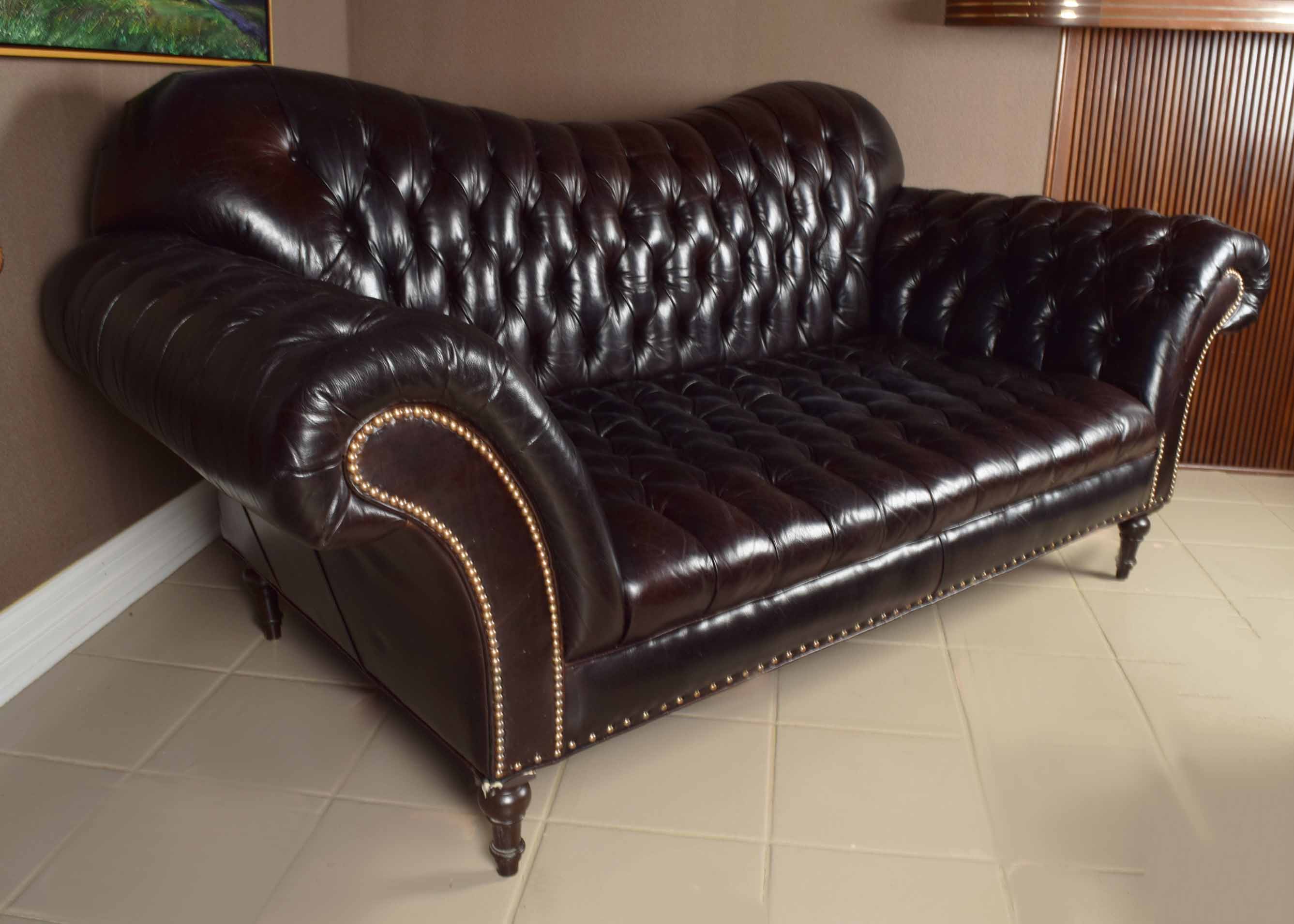 Arhaus Club Petit Chesterfield Style Tufted Leather Sofa EBTH