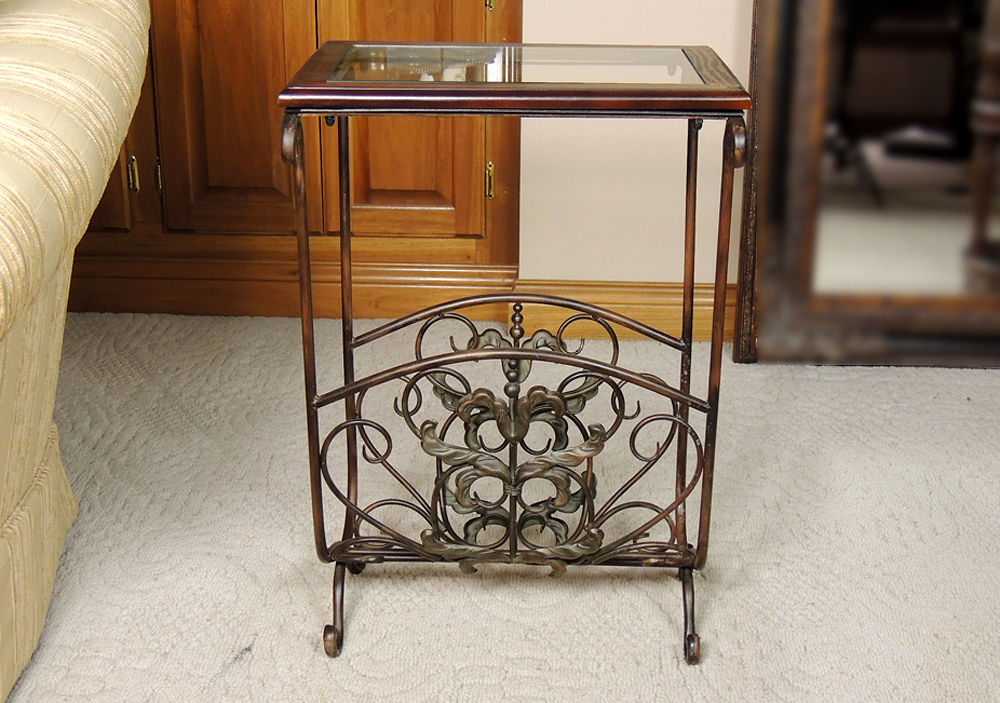 Wrought Iron End Table with Magazine Rack EBTH