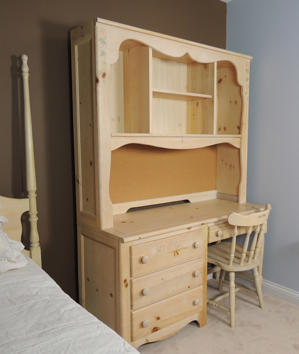 Vaughan Farmhouse Washed Pine Desk with Hutch and Chair EBTH