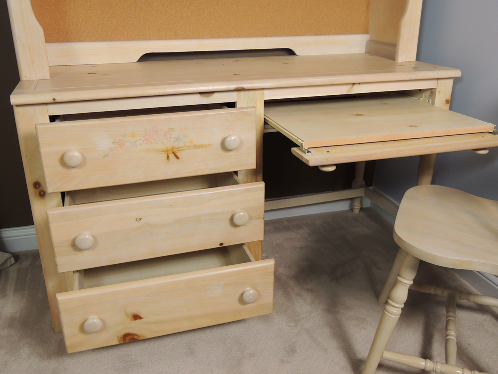 Vaughan Farmhouse Washed Pine Desk with Hutch and Chair EBTH