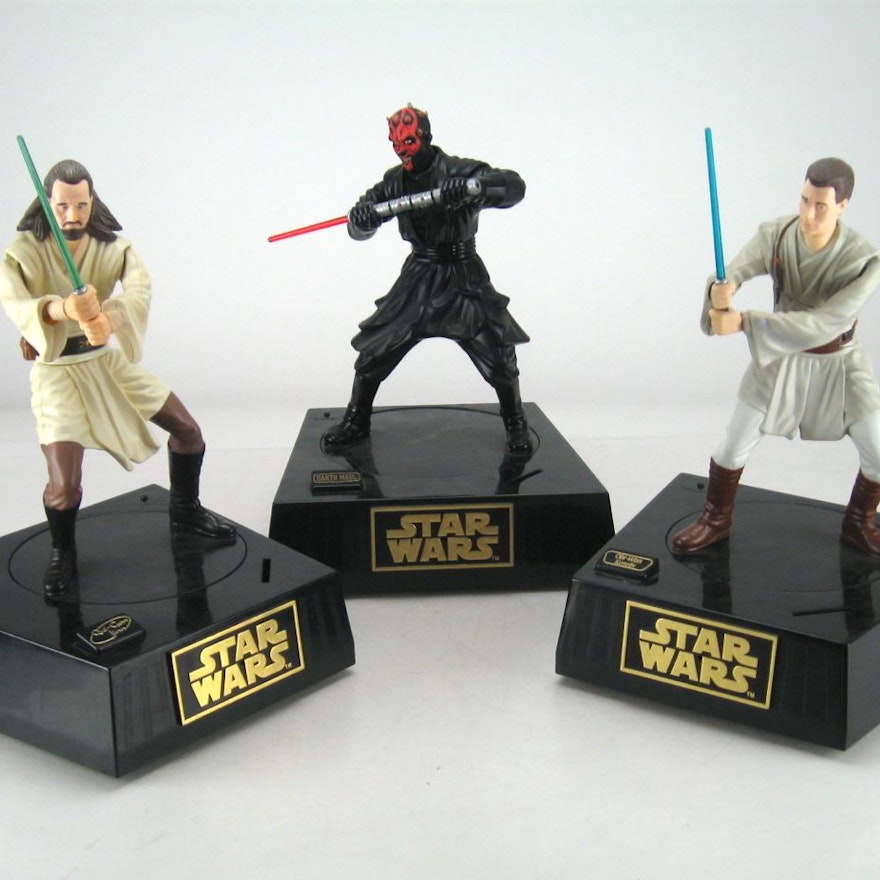 Three Star Wars Phantom Menace Moving Figures Coin Bank EBTH