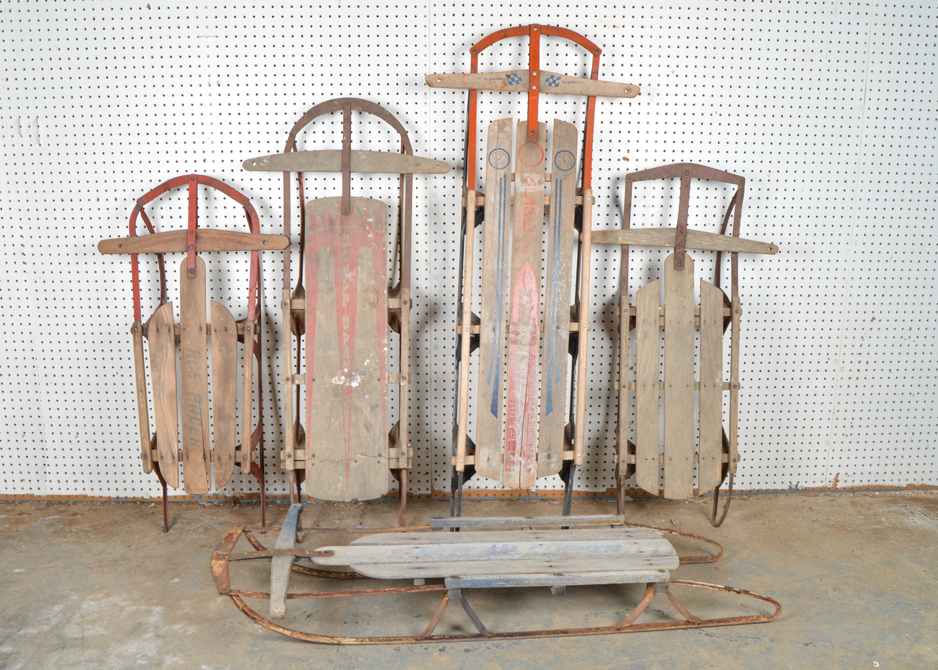 Five Vintage Wooden Sleds EBTH