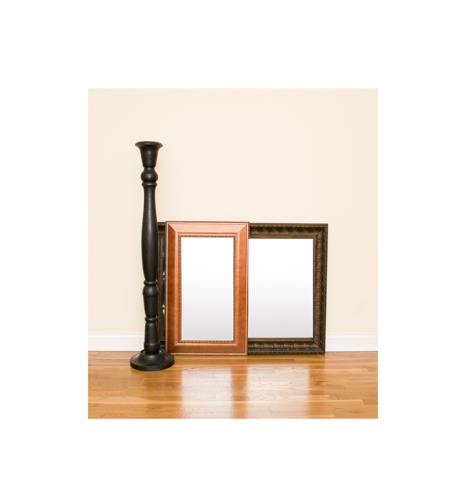 Pair Of Wall Mirrors And Tall Wood Pillar Candle Holder Ebth