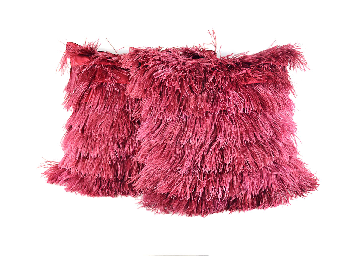 Pair Of Ruby Ostrich Feather Pillows EBTH
