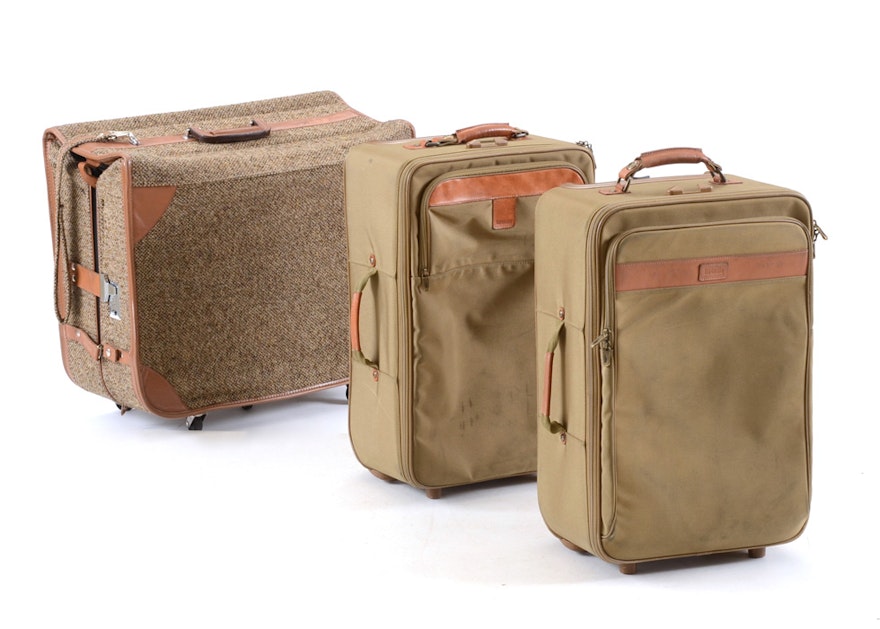 Vintage Retro HARTMANN Leather Brown Tweed Suitcase Luggage Travel