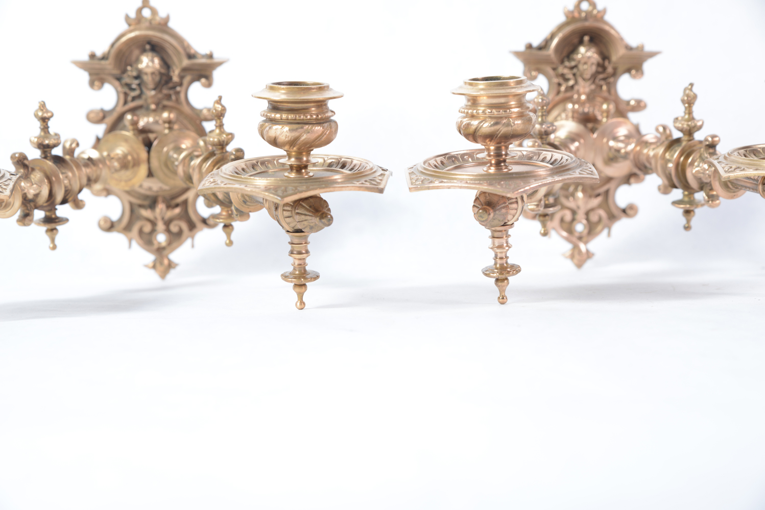 Antique Victorian Solid Brass Wall Mounted Candlestick Holders EBTH