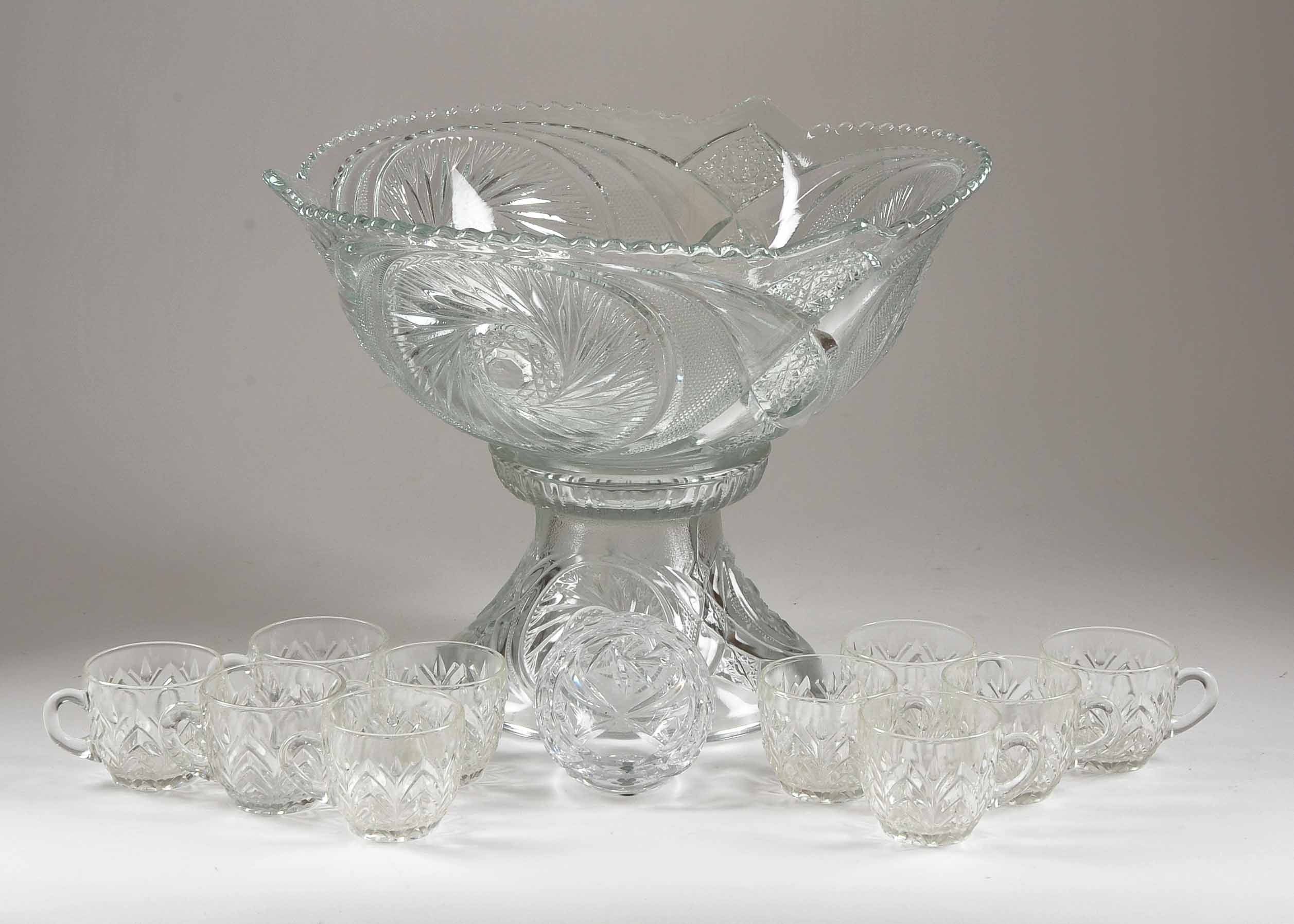 Depression Glass Punch Bowl and Cups EBTH