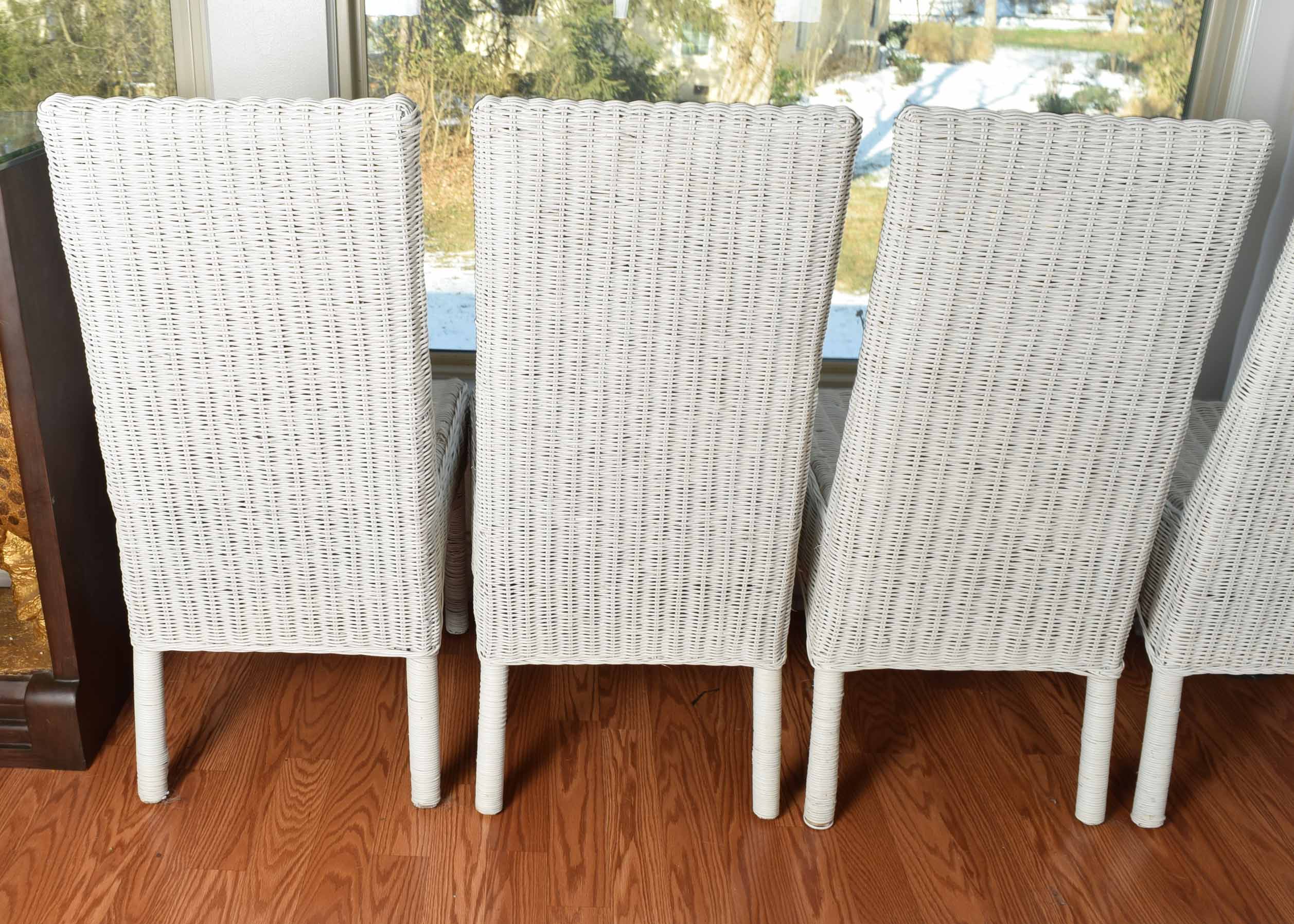 Four White Wicker ParsonsStyle Chairs EBTH