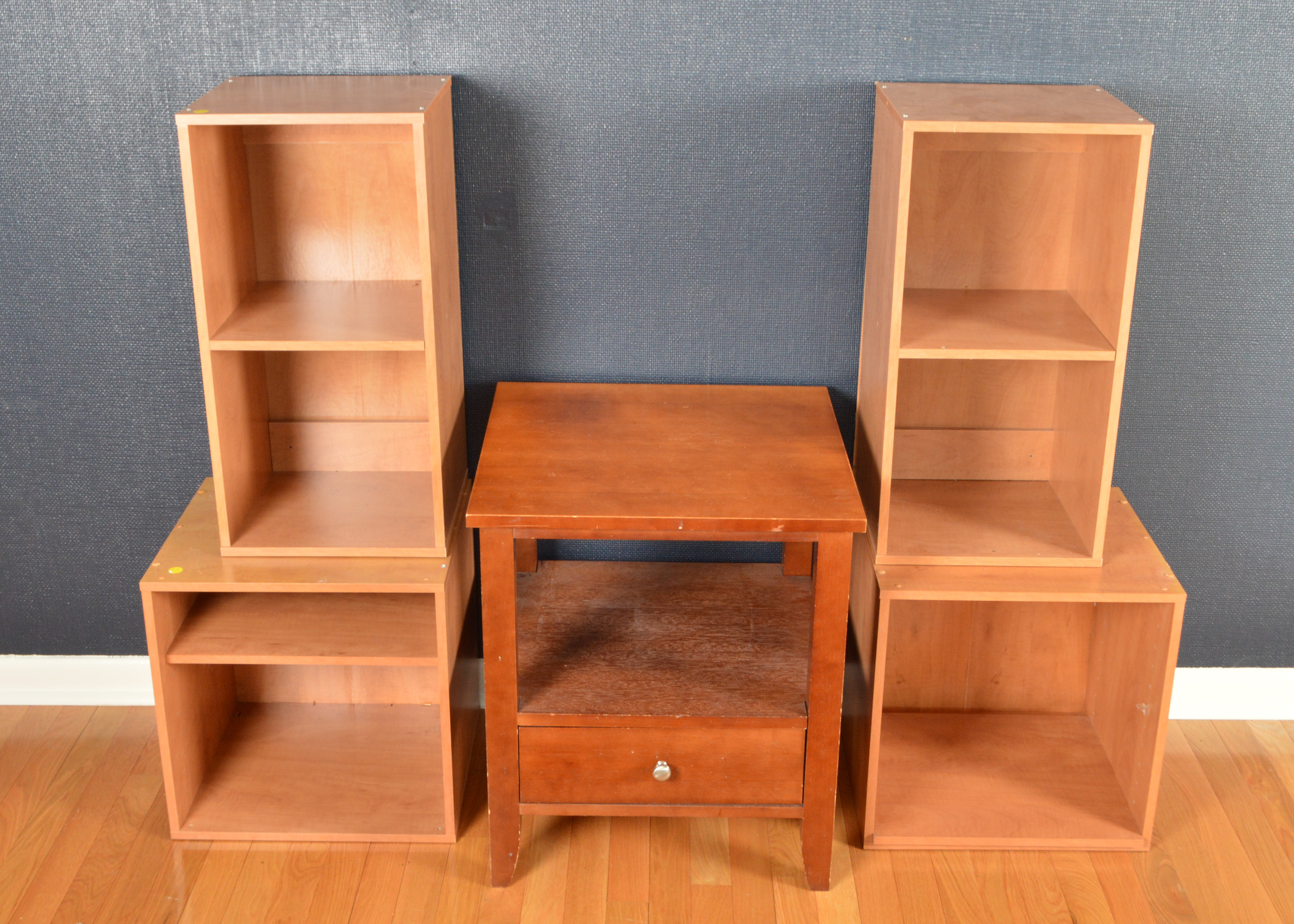 Maple End Table and Composite Wood Storage Shelves EBTH