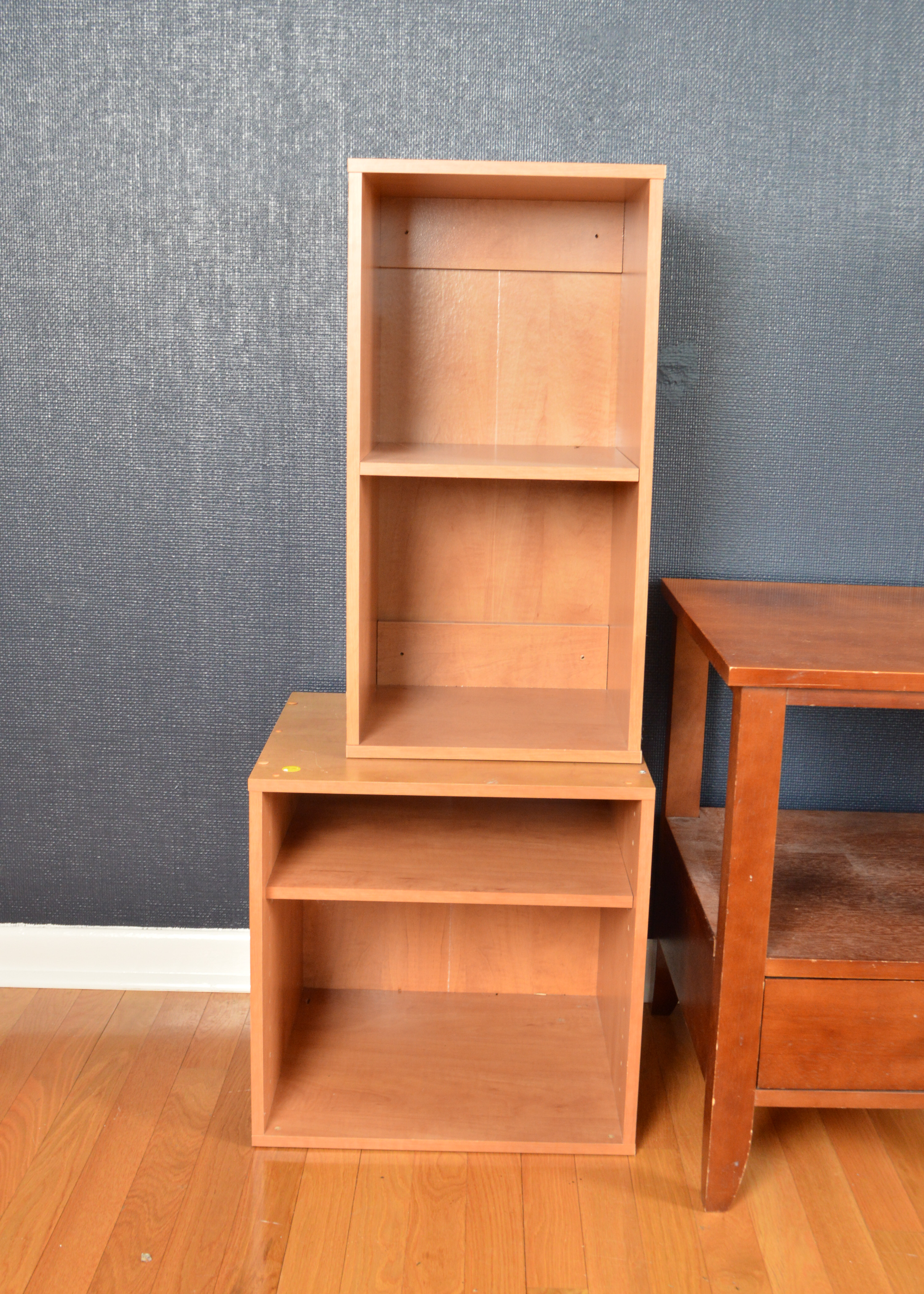 Maple End Table and Composite Wood Storage Shelves EBTH
