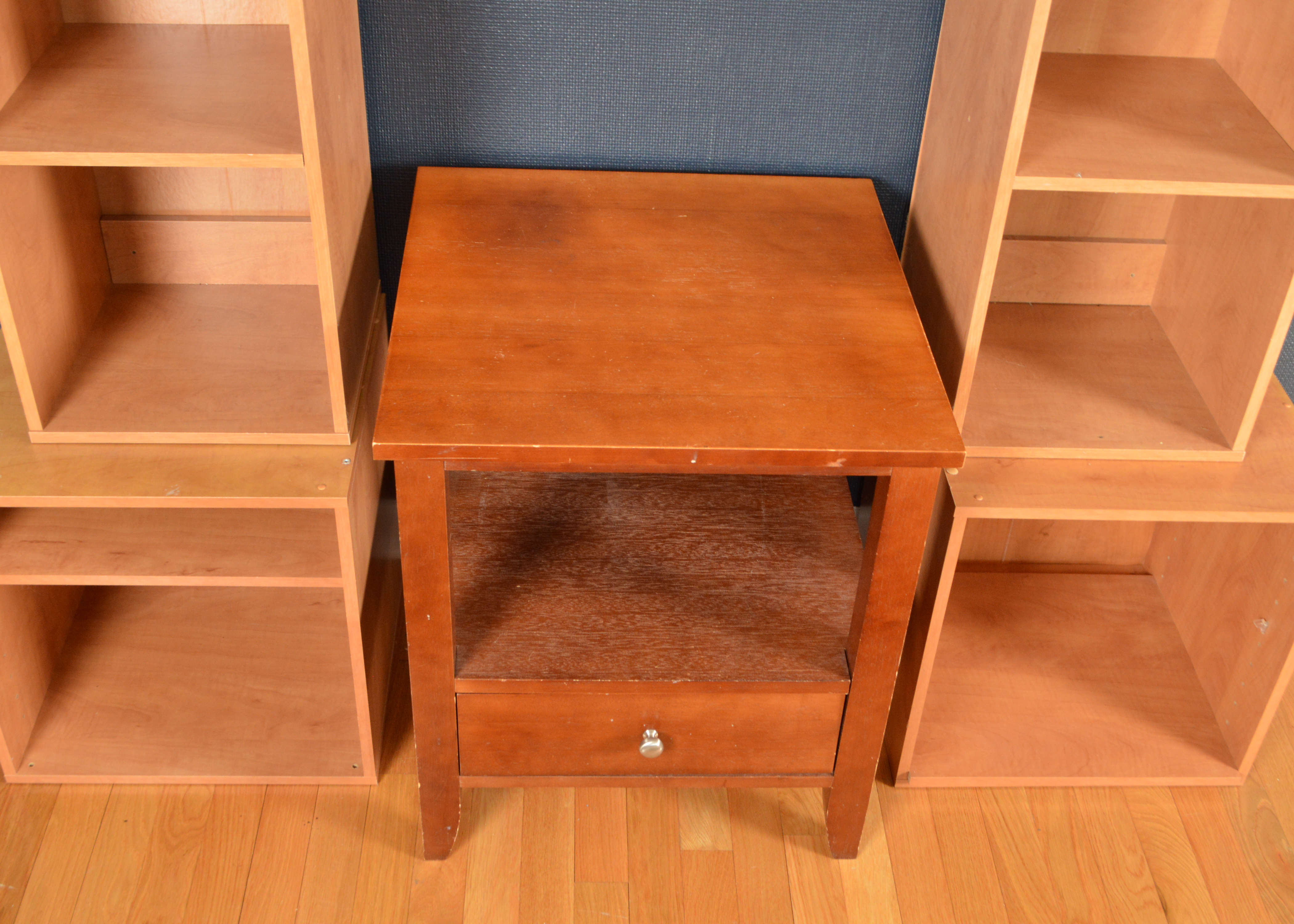 Maple End Table and Composite Wood Storage Shelves EBTH