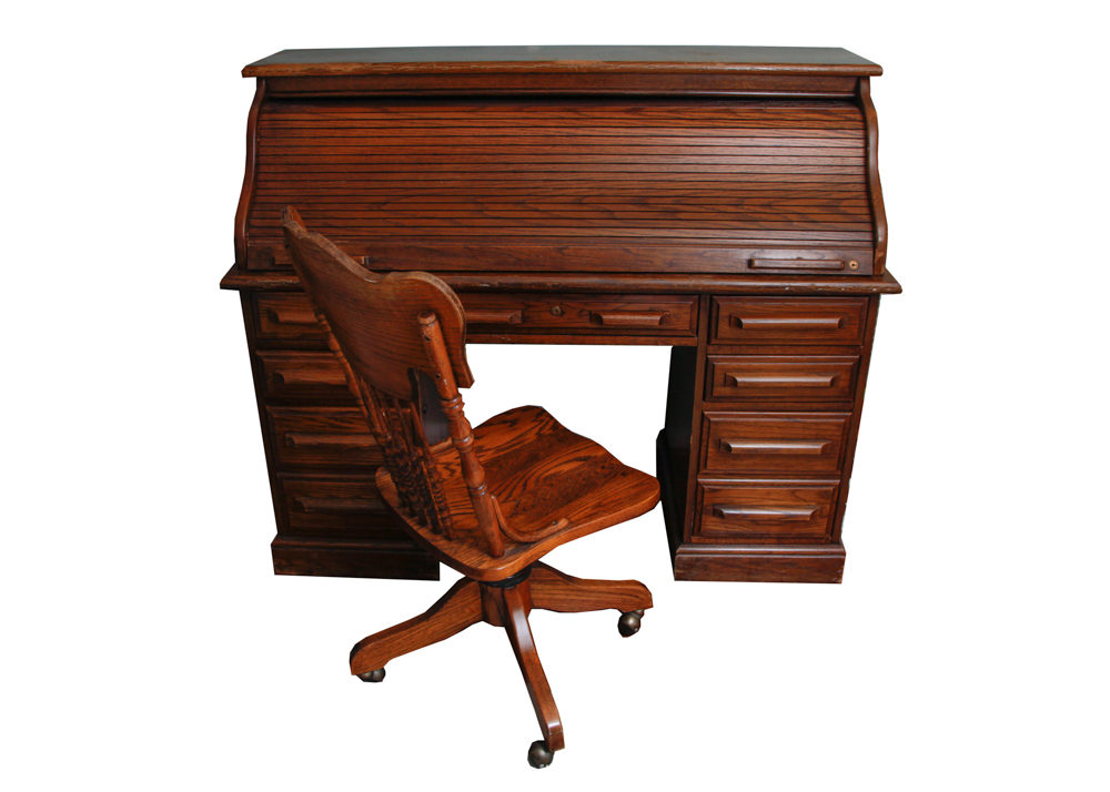 Vintage Oak Creek Rolltop Desk By Riverside With Chair Ebth