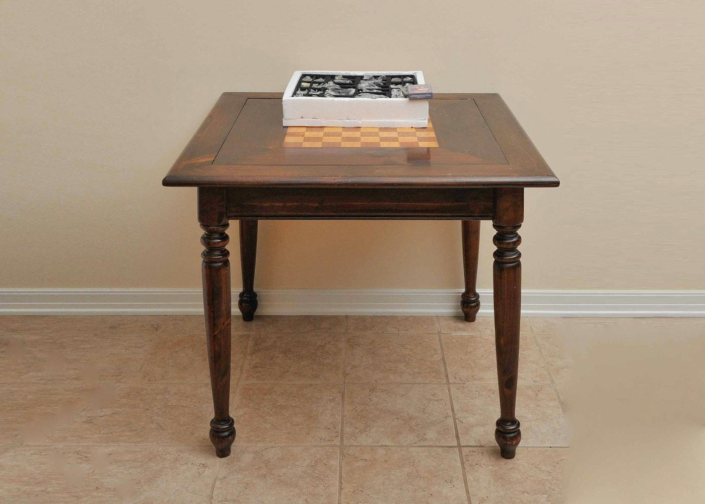 Ethan Allen Game Table with Civil War Chess Pieces EBTH