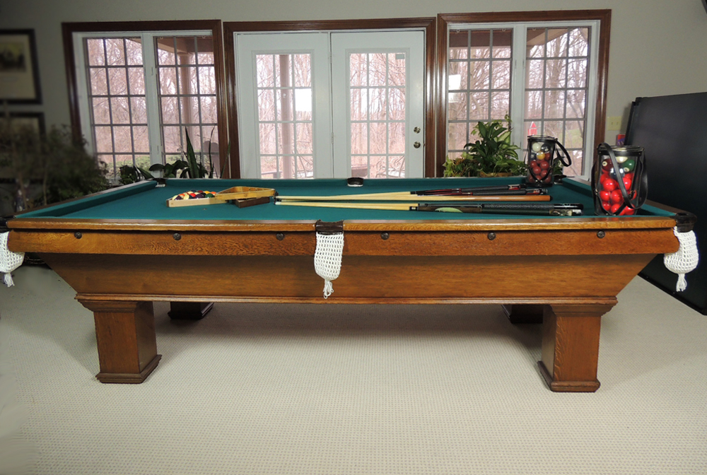 Antique Oak Brunswick Snooker Billiards Table and Accessories EBTH