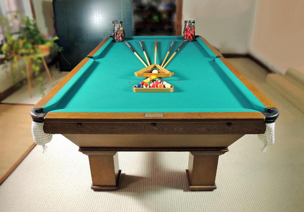 Antique Oak Brunswick Snooker Billiards Table and Accessories EBTH