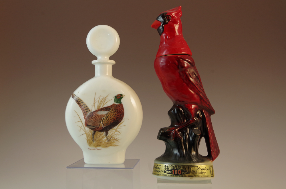 Vintage 1968 Jim Beam Cardinal Decanter and Milk Glass Decanter EBTH