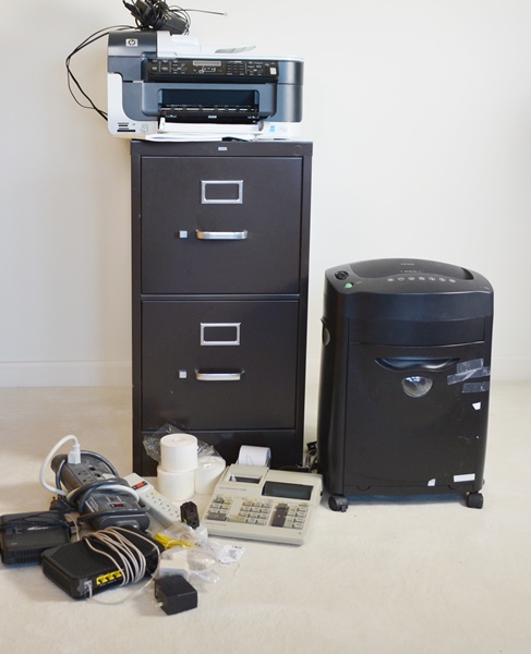 Hon File Cabinet, HP OfficeJet, Paper and Shredder | EBTH