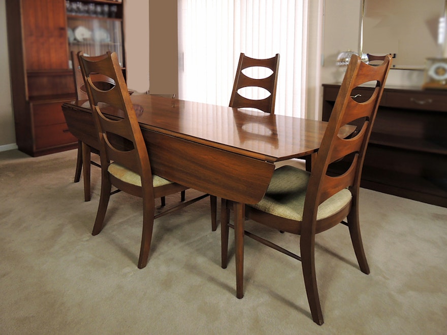 Kent Coffey Perspecta Walnut Drop Leaf Dining Table And Four
