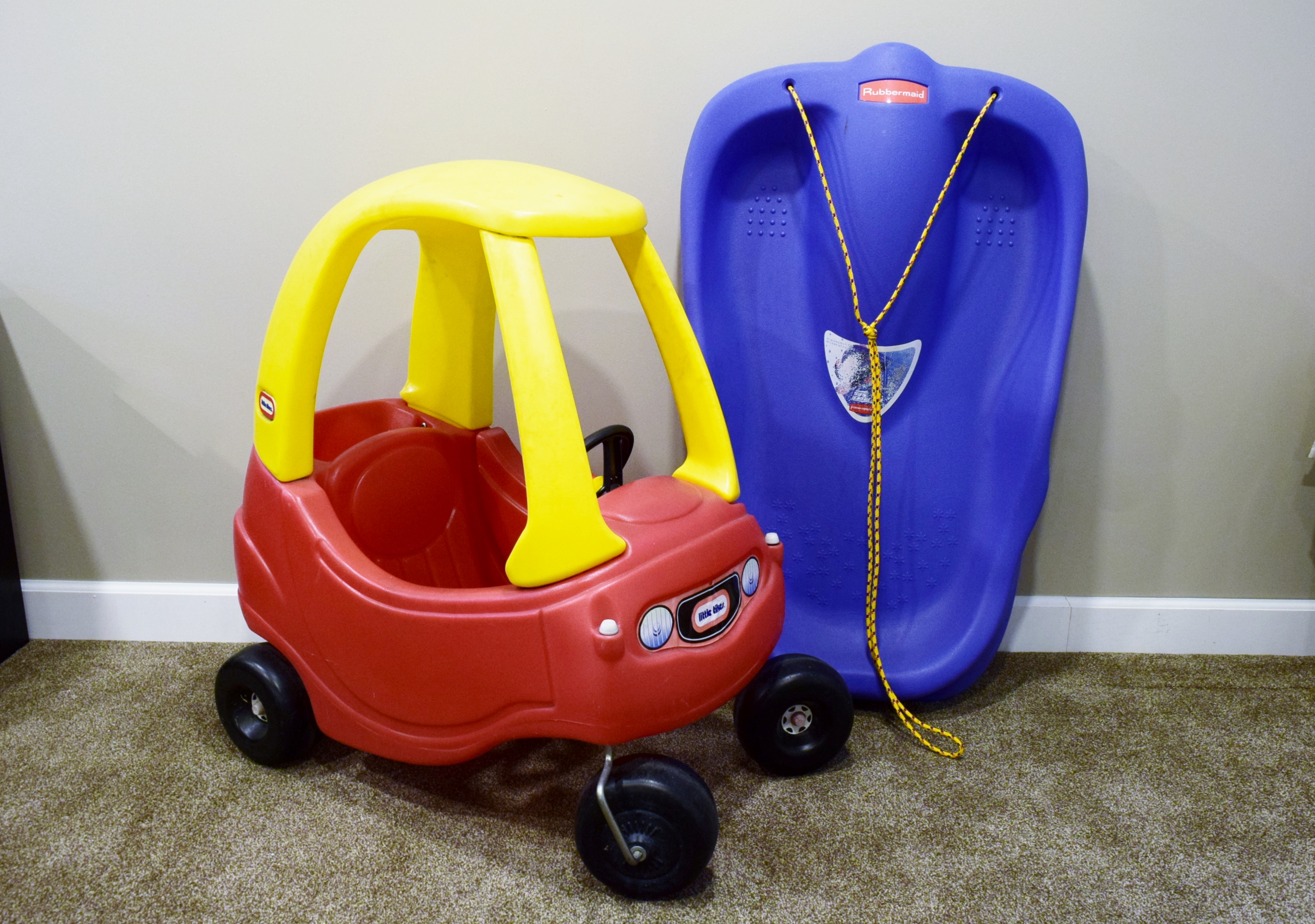 LittleTikes Cozy Coupe and Rubbermaid Sled EBTH