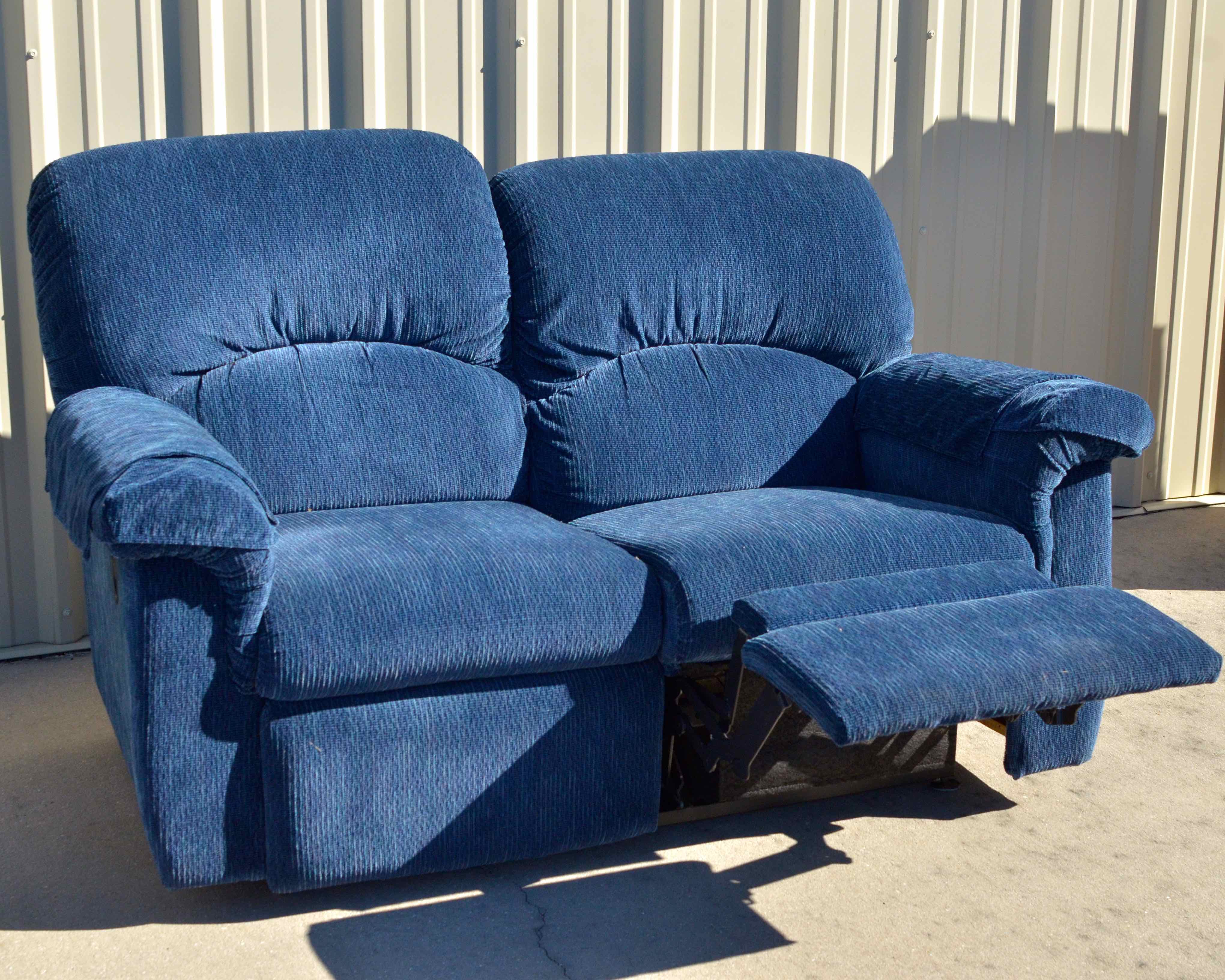 LaZBoy Loveseat Recliner in Blue Velour EBTH