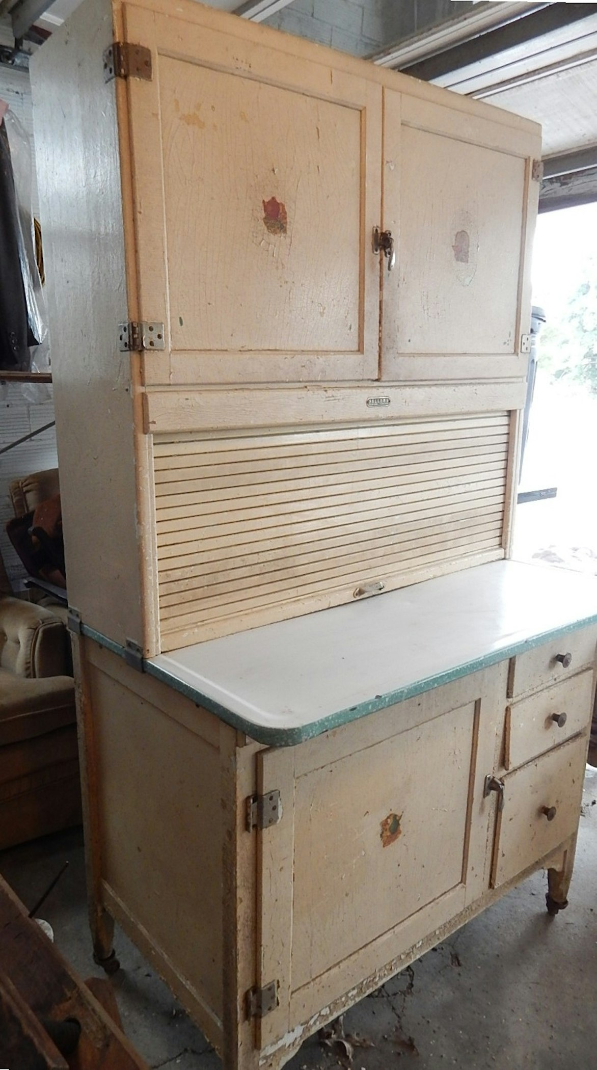 Antique Shabby Chic Painted Sellers Roll-Top Kitchen ...