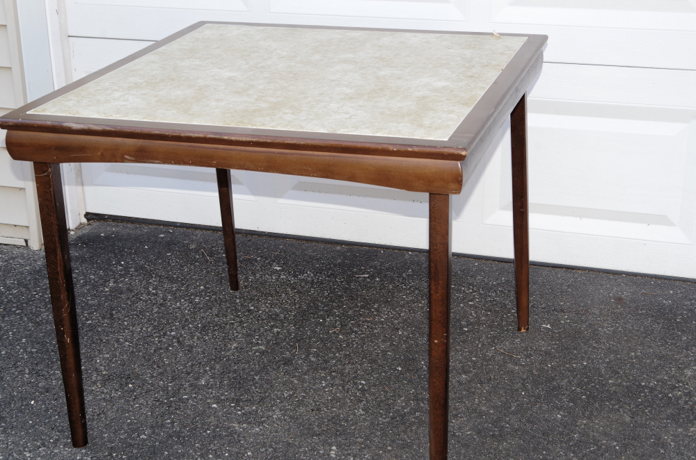 Vintage Wooden Card Table with Vinyl Top EBTH