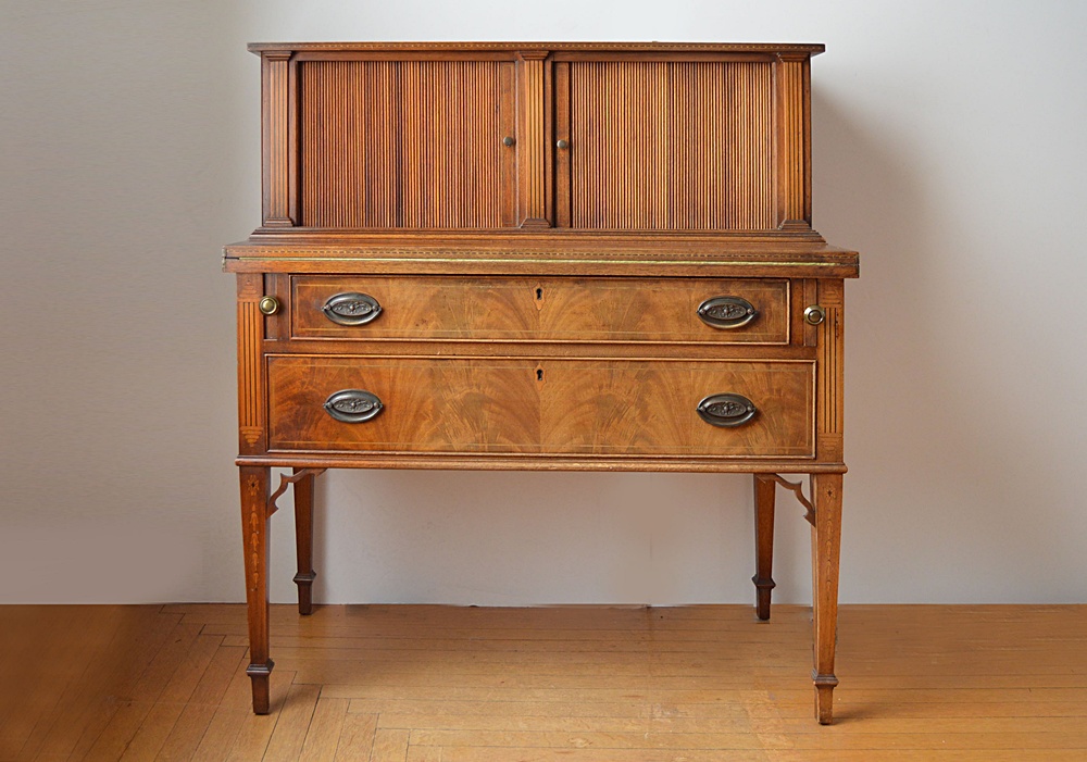 Antique Federal Style Light Mahogany Tambour Secretary Desk Ebth