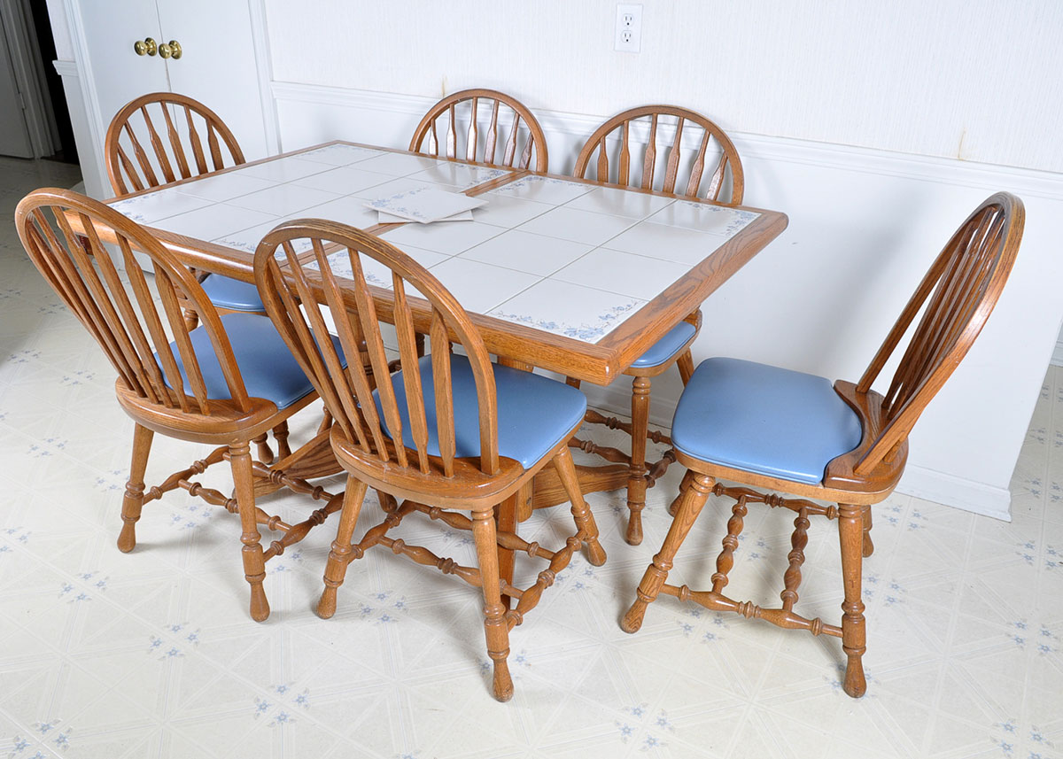 Oak Tiled Dining Table and Chairs EBTH