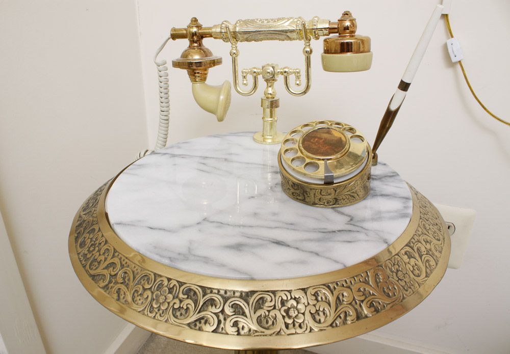 Marble Top Telephone Stand with Builtin Telephone EBTH