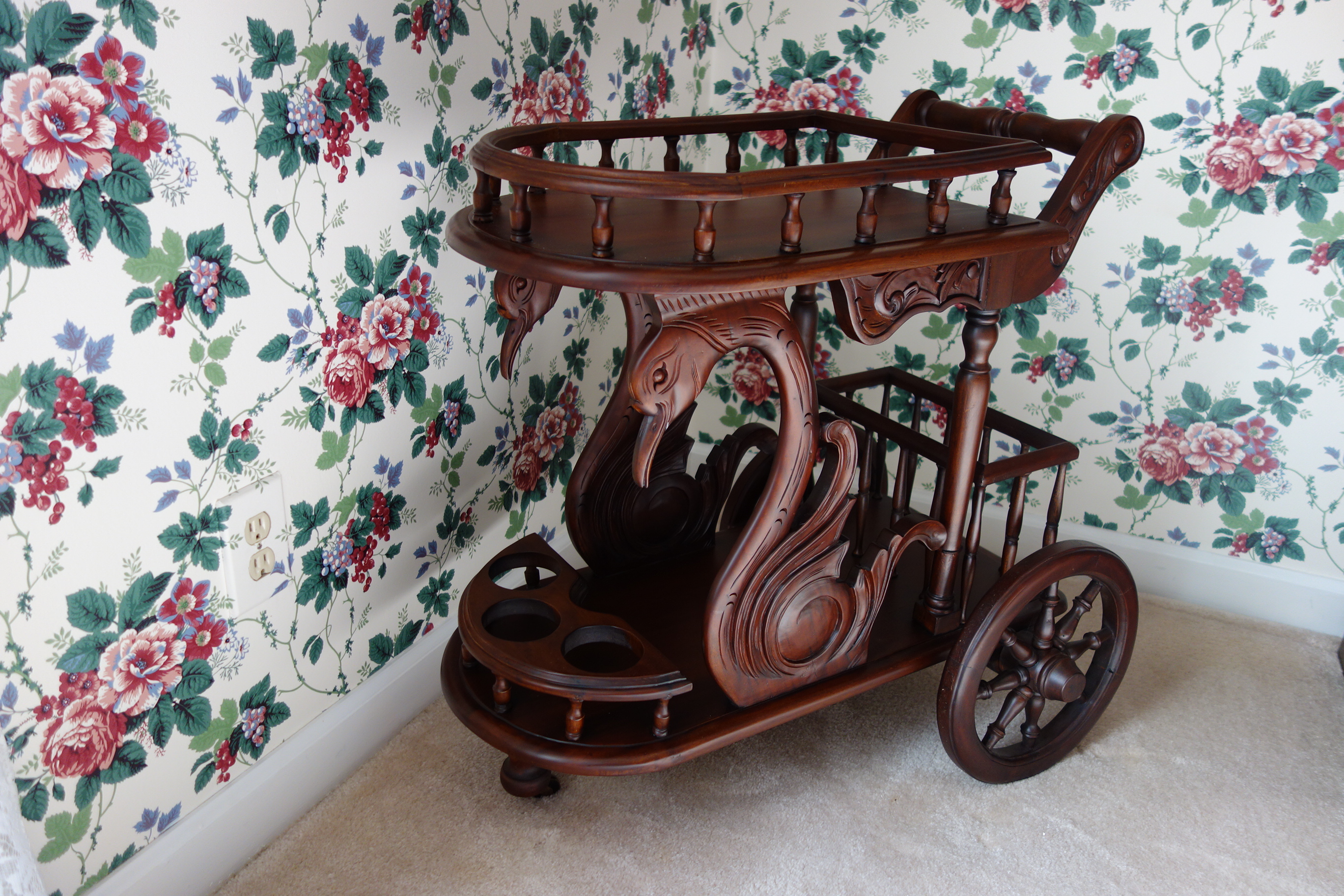 Vintage Mahogany Swan Serving Cart EBTH