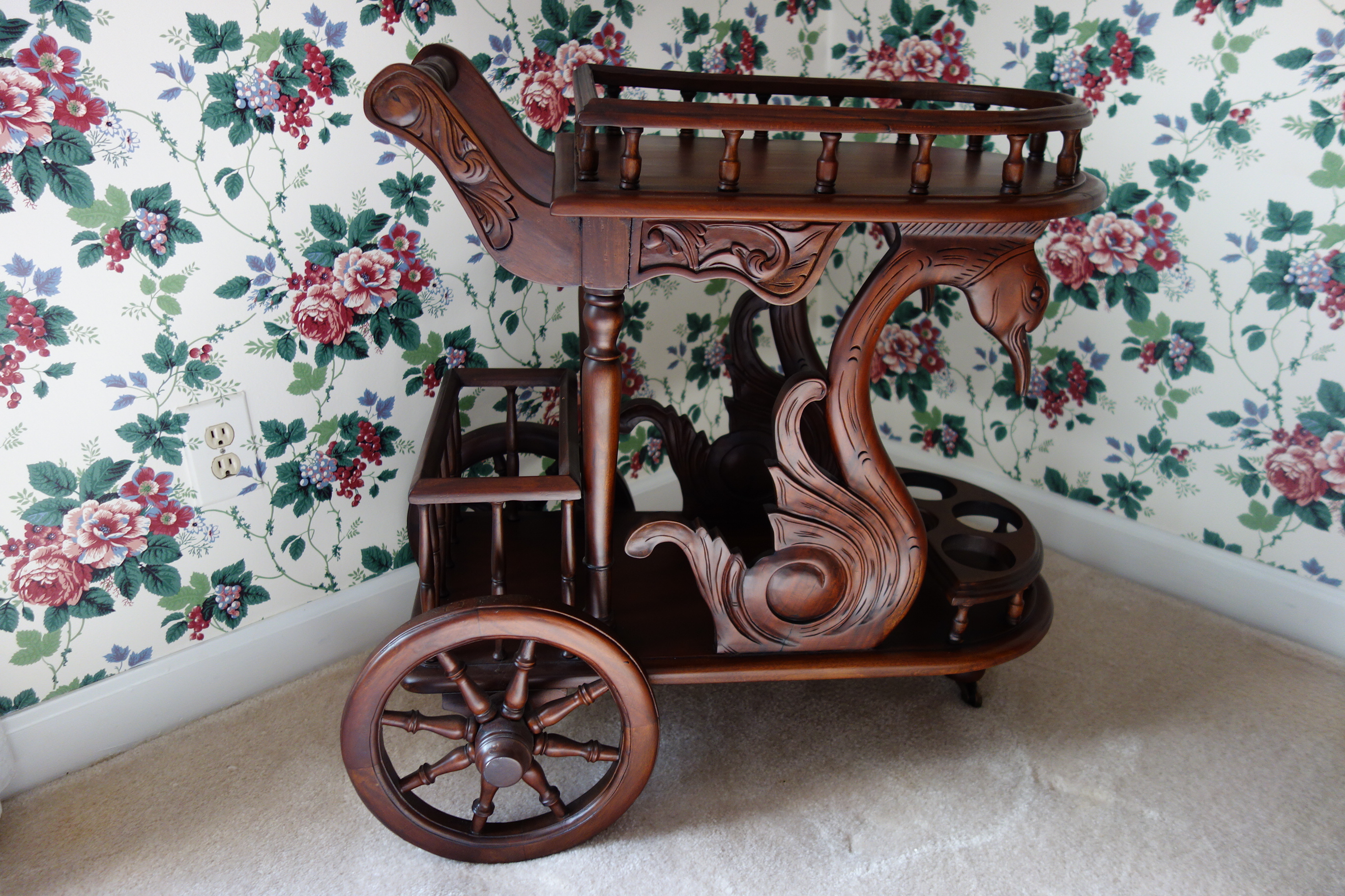 Vintage Mahogany Swan Serving Cart EBTH