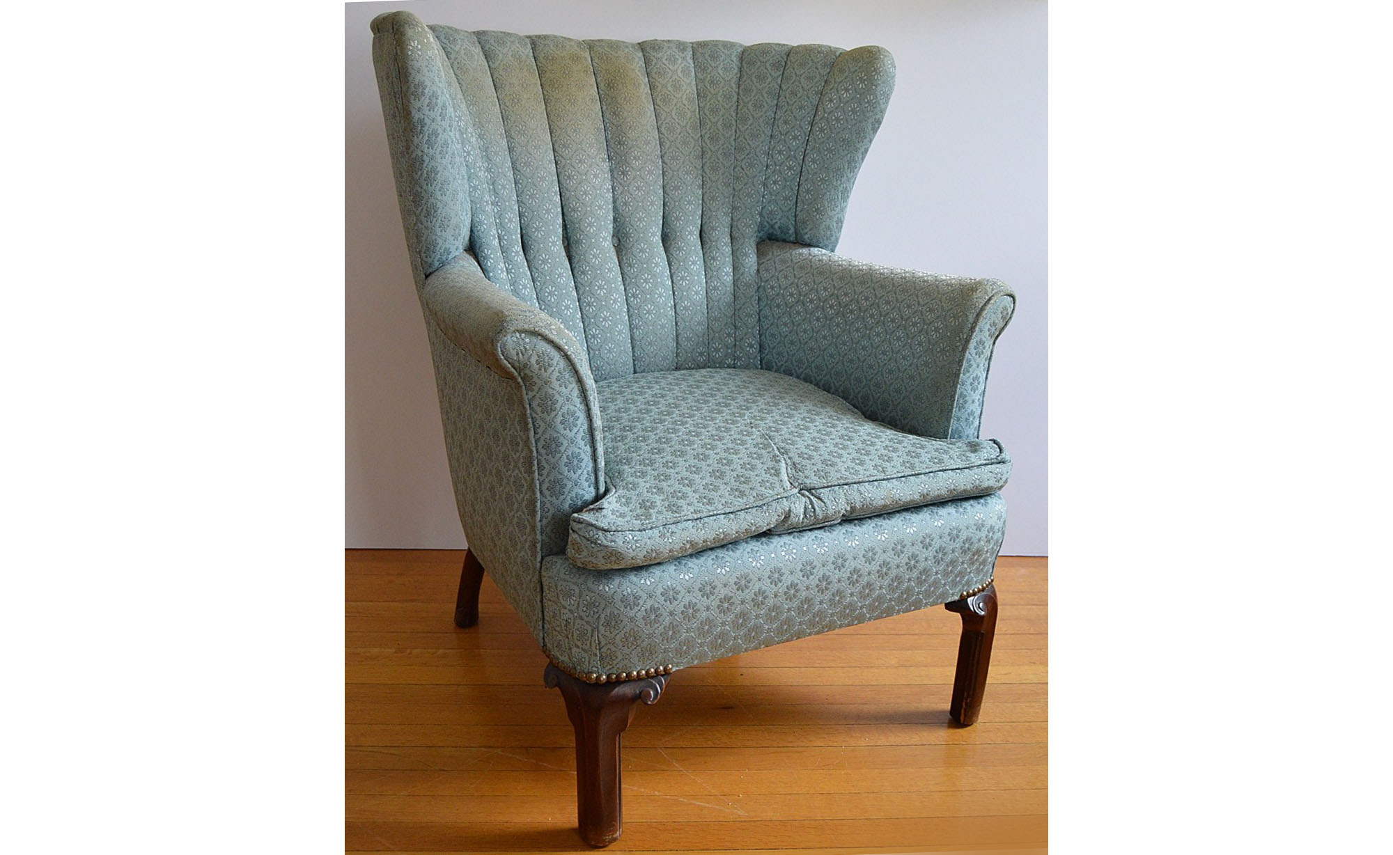 1940's Channel Back Wingback Chair with Slipcover EBTH
