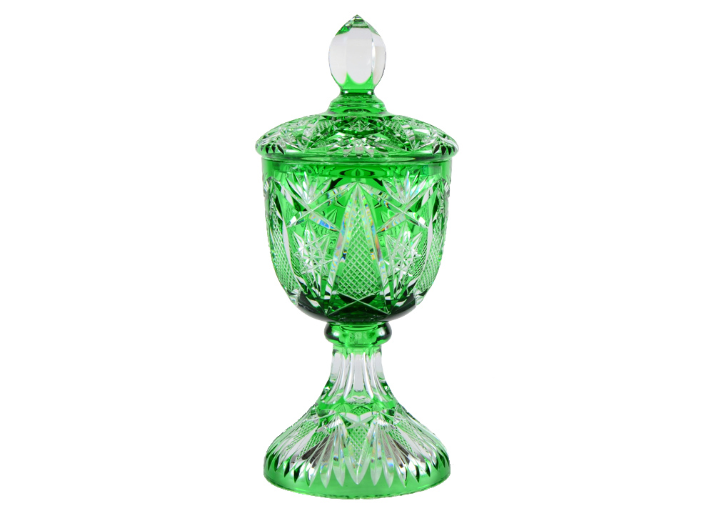Bohemian Green Cut Glass Jar EBTH