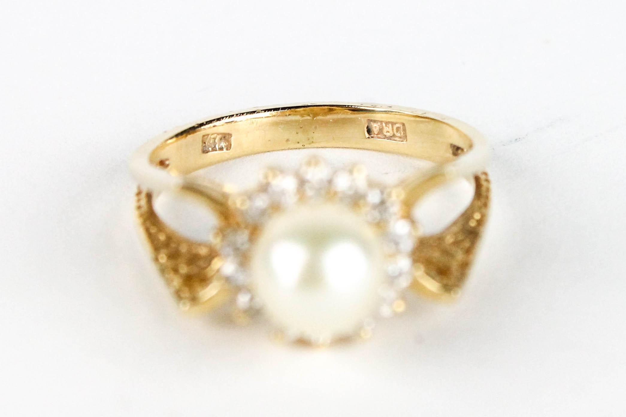 14K Yellow Gold Earring and Ring Set with Diamonds and Pearls EBTH